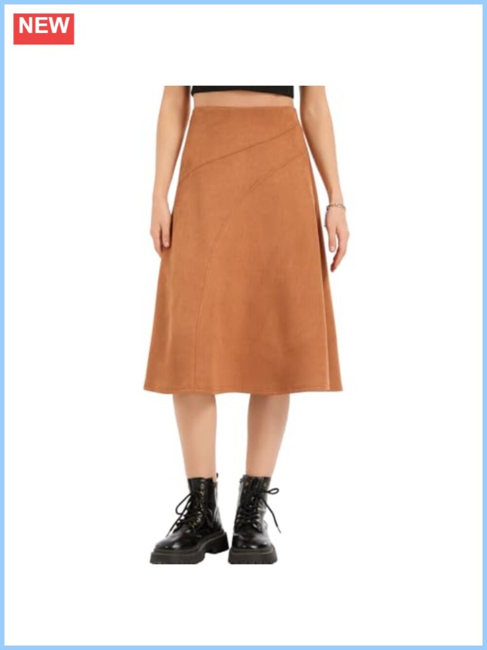 Faux Suede High Waist A-Line Midi Skirt Western Cowgirl Concert